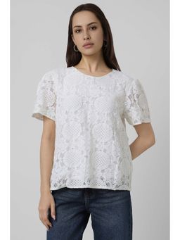 Van Heusen - Women White Laced Casual Round Neck Top