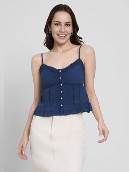 American Eagle - Women Navy Blue Lace Corset Crop Top