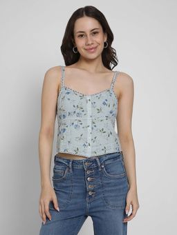 American Eagle - Women Blue Button-Up Corset Top