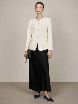 Outzidr - Black Maxi Solid A-Line Fit Skirt