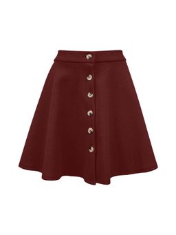 Outzidr - Maroon Mini Solid FlaMaroon Fit Skirt