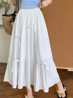 Outzidr - White Midi Solid Flared Fit Skirt