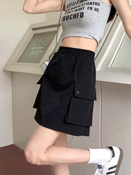 Outzidr - Black Mini Solid Relaxed Fit Skirt