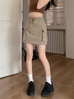 Outzidr - Beige Mini Solid Relaxed Fit Skirt