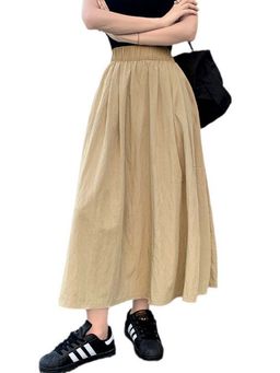 Outzidr - Beige Maxi Solid Flared Fit Skirt