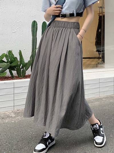 Grey Maxi Solid Flared Fit Skirt