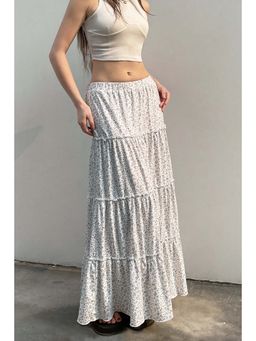 Outzidr - White Maxi Printed Relaxed Fit Skirt