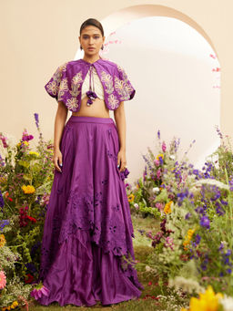 CHANDRIMA - Purple Contrast Cordwork Cape