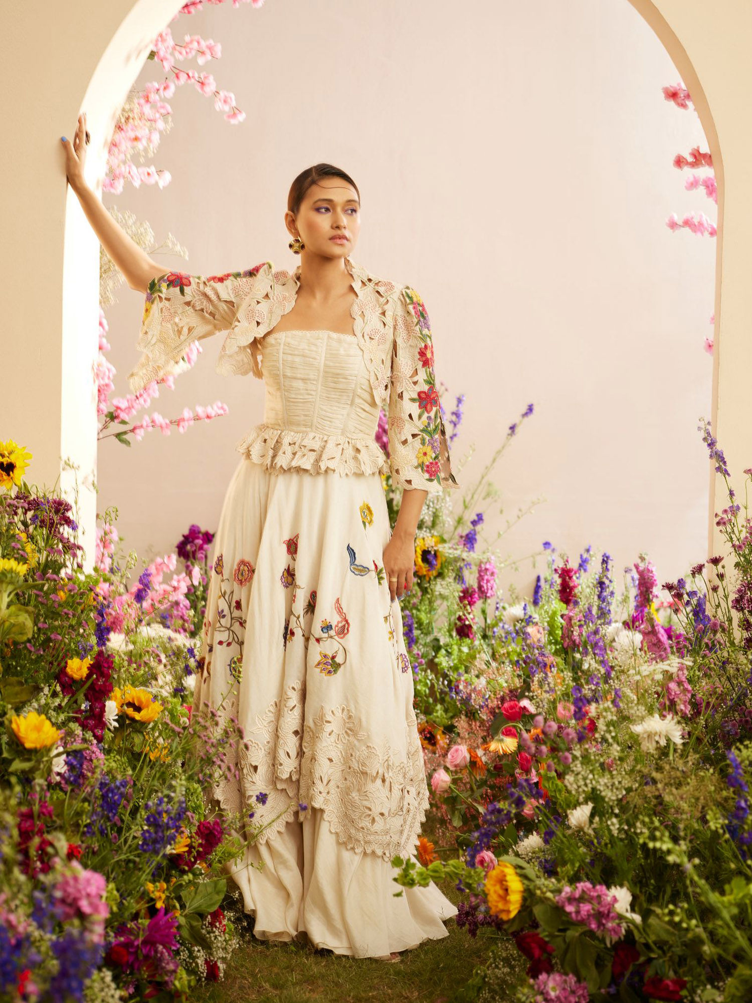 chandrima Ivory Cutwork & Beadwork Bolero Jacket-picture-43