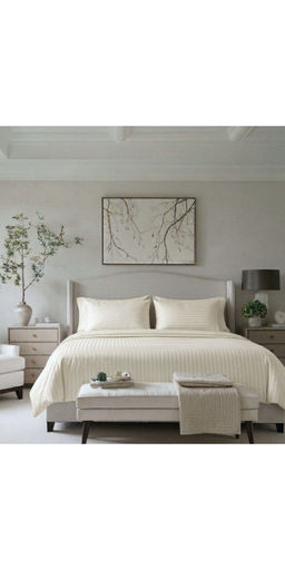the White Moss - Ivory 220TC Cotton Striped Satin Bedsheet with 2 Pillow Covers (King)