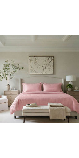 the White Moss - Powder Pink 220TC Cotton Striped Satin Bedsheet with 2 Pillow Covers (King)