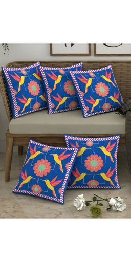 CHHAVI INDIA - Vibrant Blue Hummingbird Cushion Covers (Pack of 5) (M)
