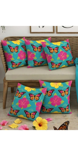 CHHAVI INDIA - Tropical Butterfly Teal Cushion Covers (Pack of 5) (M)