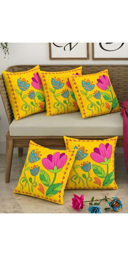 CHHAVI INDIA - Vibrant Floral Yellow Cushion Covers (Pack of 5) (M)