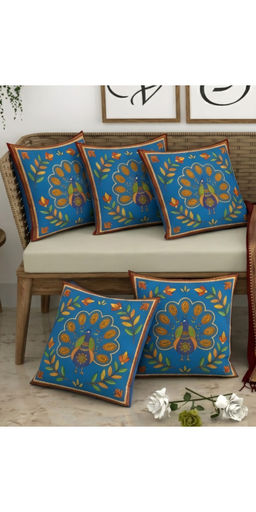 CHHAVI INDIA - Majestic Peacock Blue Cushion Covers (Pack of 5) (M)