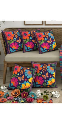 CHHAVI INDIA - Enchanted Garden Purple Cushion Covers (Pack of 5) (M)