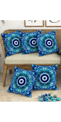 CHHAVI INDIA - Mandala Evil Eye Blue Cushion Covers (Pack of 5) (M)
