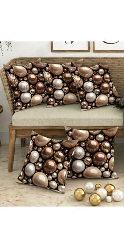 CHHAVI INDIA - Brown 3D Pearl & Pebble Mocha Cushion Covers (Pack of 5) (M)