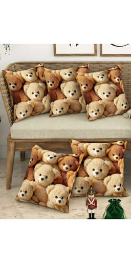 CHHAVI INDIA - Brown Adorable 3D Teddy Bear Cushion Covers (Pack of 5) (M)