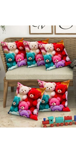 CHHAVI INDIA - Multi-Color Vibrant 3D Colorful Teddy Bear Cushion Covers (Pack of 5) (M)