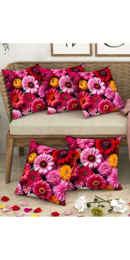 CHHAVI INDIA - Pink Vibrant Gerbera Bloom Cushion Covers (Pack of 5) (M)