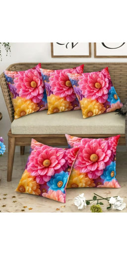 CHHAVI INDIA - Multi-Color Vibrant 3D Dahlia Floral Cushion Covers (Pack of 5) (M)