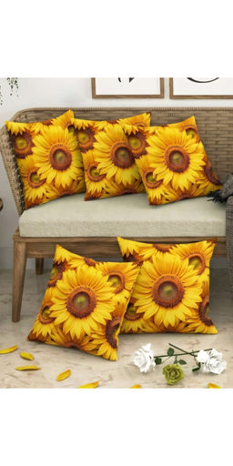 CHHAVI INDIA - Yellow Radiant 3D Sunflower Cushion Covers (Pack of 5) (M)