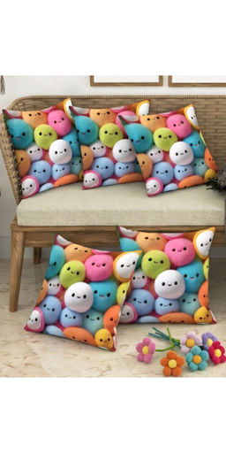 CHHAVI INDIA - Multi-Color Playful 3D Pom-Pom Emoji Cushion Covers (Pack of 5) (M)
