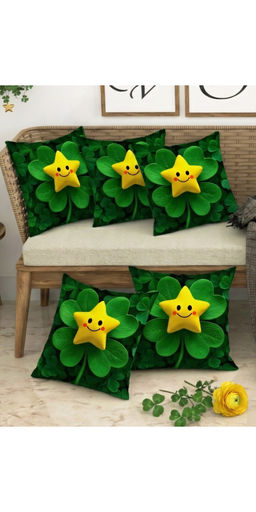 CHHAVI INDIA - Lucky Star & Clover Green Cushion Covers (Pack of 5) (M)