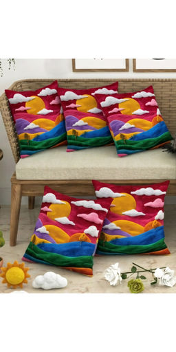 CHHAVI INDIA - Multi-Color 3D Tufted Sunset Landscape Cushion Covers (Pack of 5) (M)