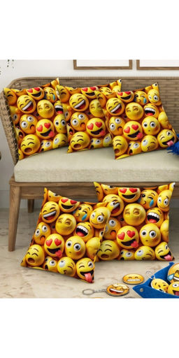 CHHAVI INDIA - Yellow Fun Emoji Expression Cushion Covers (Pack of 5) (M)
