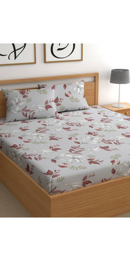 CHHAVI INDIA - Elegant Grey Floral Microfiber Bedsheet with 2 Pillow Covers (Double)