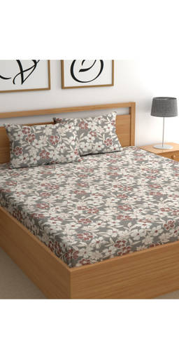 CHHAVI INDIA - Earthy Grey Floral Microfiber Bedsheet with 2 Pillow Covers (Double)