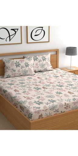 CHHAVI INDIA - Peach Botanical Elegance 210TC Microfiber Bedsheet with 2 Pillow Covers (Double)