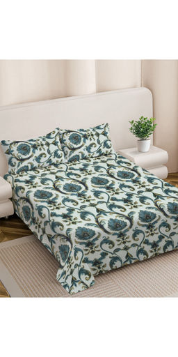 FABINALIV - White Floral 300TC Polycotton 7D Bedsheet with 2 Pillow Covers (King)
