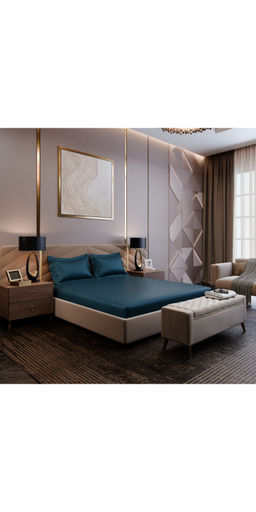 Stoa Paris - Teal 350TC Lustre Cotton Fitted Bedsheet with 2 Pillow Covers
