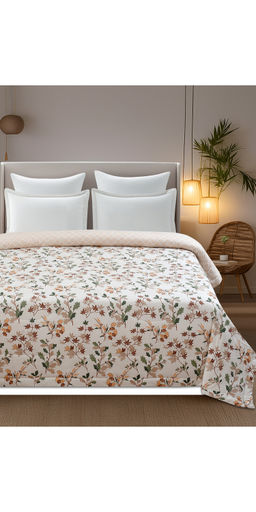 Florida - Beige Printed Microfiber Reversible 180 GSM AC Comforter (Double)