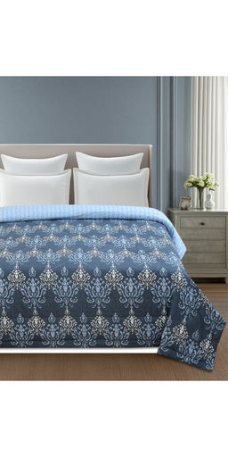 Florida - Navy Blue Printed Microfiber Reversible 180 GSM AC Comforter (Double)
