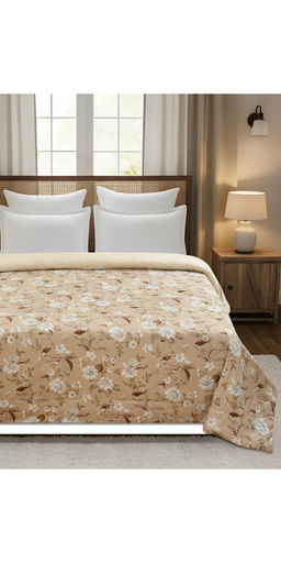 Florida - Beige Printed Microfiber Reversible 180 GSM AC Comforter (Double)