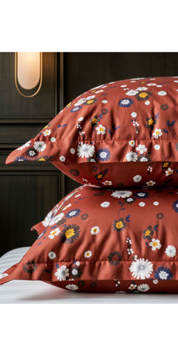 Florida - Deep Brown Floral Printed Polycotton Pillow Covers (Pack of 2)