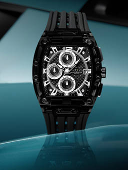 CARLINGTON - Men Black Pu Leather Square Dial Watch (Nitro 7105 Black) (M)