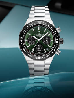 CARLINGTON - Men Silver Stainless Steel Round Dial Watch (Nitro 8049 Silver Green) (M)