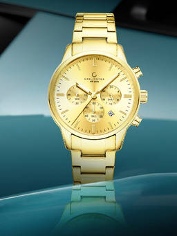 CARLINGTON - Men Gold Stainless Steel Round Dial Watch (Nitro 8076 Golden) (M)