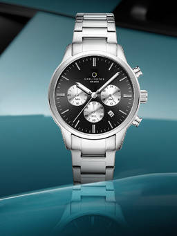 CARLINGTON - Men Silver Stainless Steel Round Dial Watch (Nitro 8076 Silver Black) (M)
