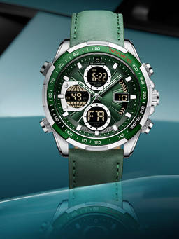 CARLINGTON - Men Green Genuine Leather Round Dial Watch (Nitro 9197 Green) (M)