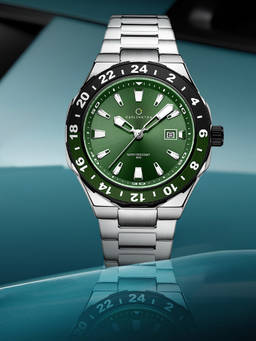 CARLINGTON - Men Silver Stainless Steel Round Dial Watch (Nitro 9249 Silver Green) (M)