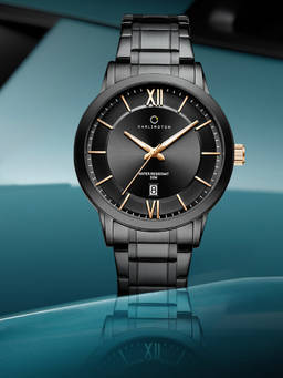 CARLINGTON - Men Black Stainless Steel Round Dial Watch (Nitro 9254 Black) (M)