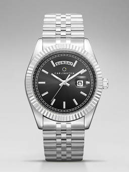 CARLINGTON - Men Silver Stainless Steel Round Dial Watch (Exclusive 8888 Steel Black) (M)