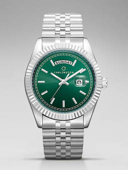 CARLINGTON - Men Silver Stainless Steel Round Dial Watch (Exclusive 8888 Steel Green) (M)