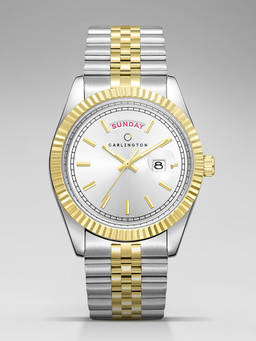 CARLINGTON - Men Multi-Colour Stainless Steel Round Dial Watch (Exclusive 8888 Two Tone White) (M)